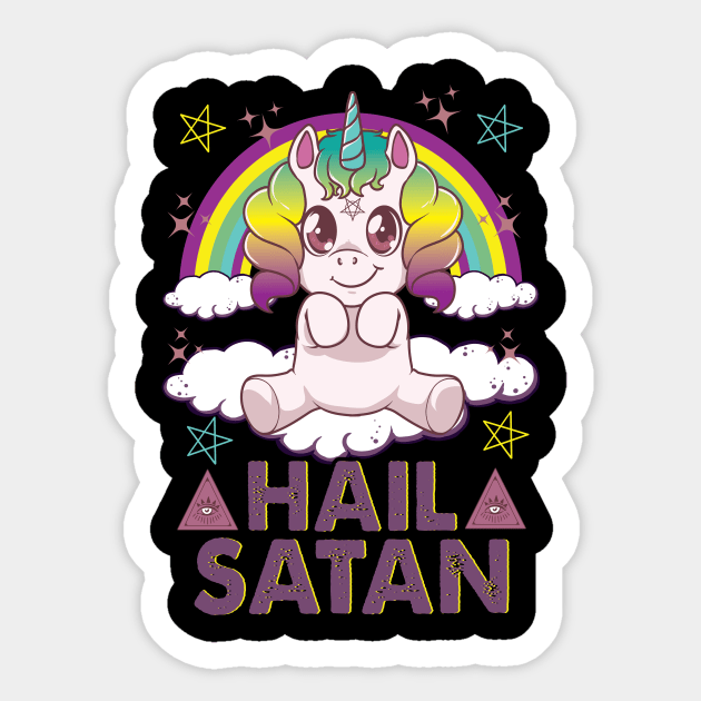 Hail Satan Unicorn Cute Rainbow Heavy Metal Pun Sticker by theperfectpresents